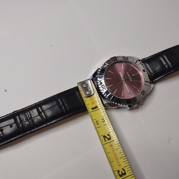 Silver Tone And Pink Strada Watch With Black Band - Picture 5 of 8